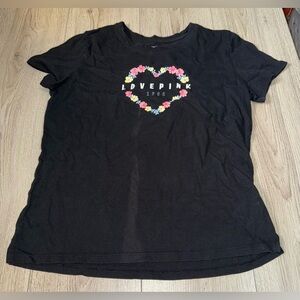 Victoria's Secret Black Tee with Floral Heart Design short sleeve shirt top